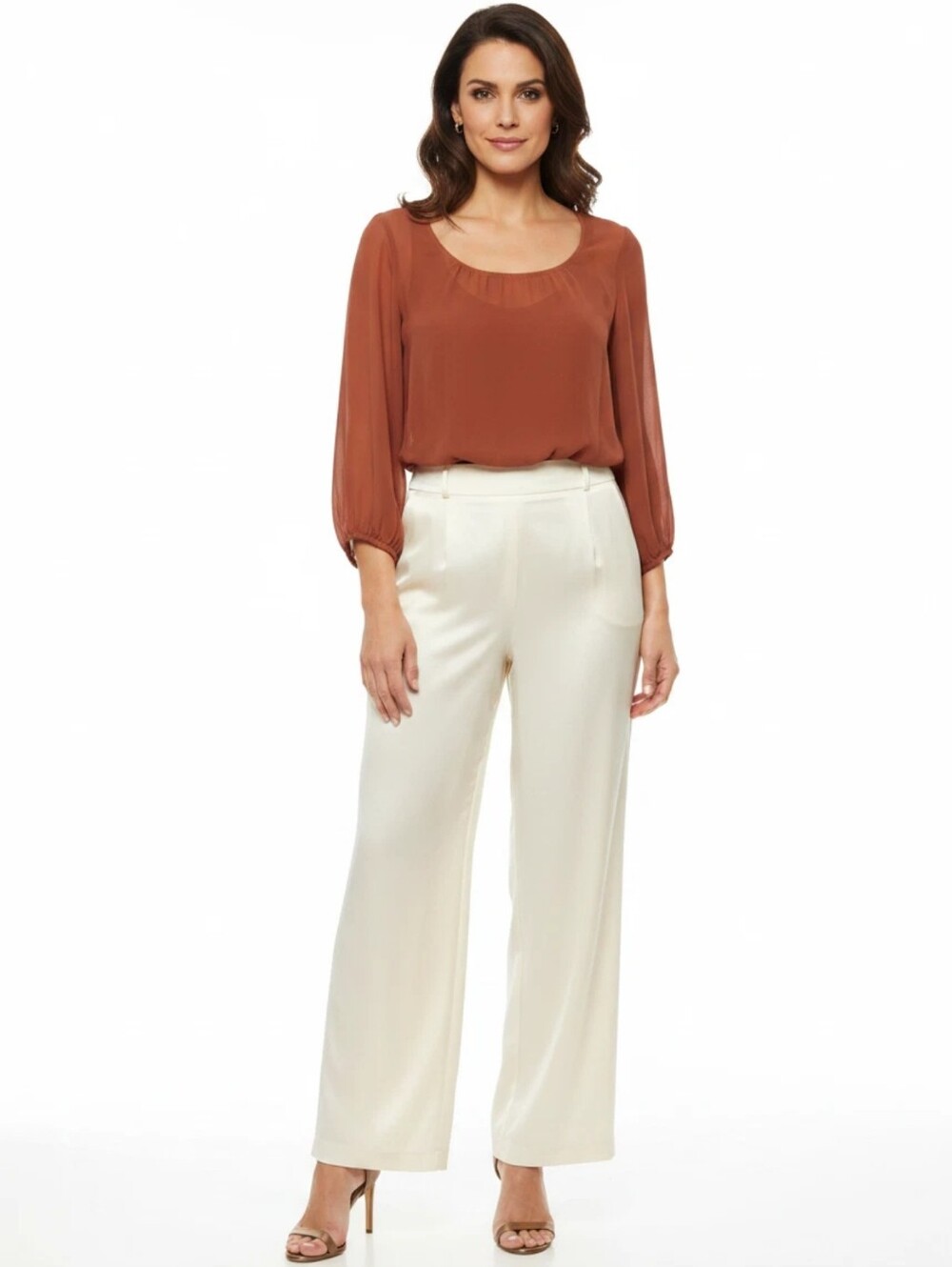 White House Black Market Sheer Long Sleeve Surplice Poplin Shirt Red Ochre New 6 - Picture 1 of 10
